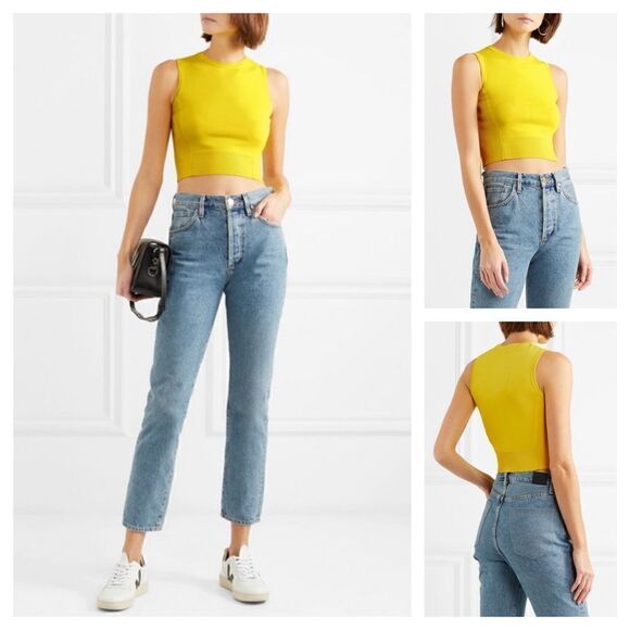 NWOT Rag & Bone Raylee Cropped Stretch Knit Tank Top Yellow - Picture 2 of 13